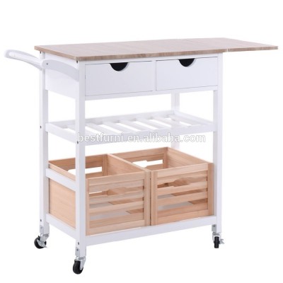 Kitchen Trolley Island Cart Dining Storage with Drawers Basket Wine Rack