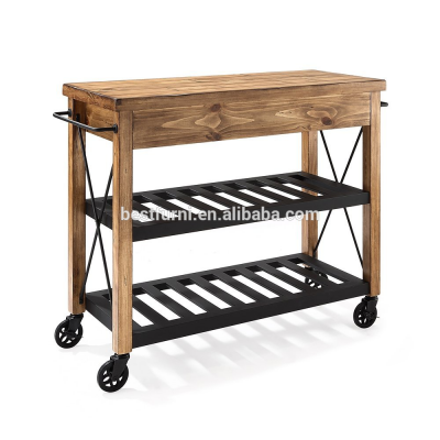 Hot Sale Eco-friendly Wood Furniture Roots Rack Natural Industrial Kitchen Cart