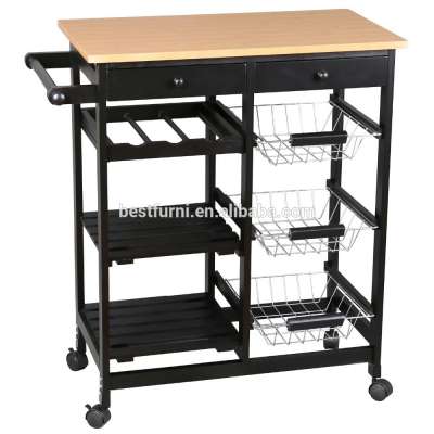 Black Fashion Kitchen Trolley With 2 Drawers