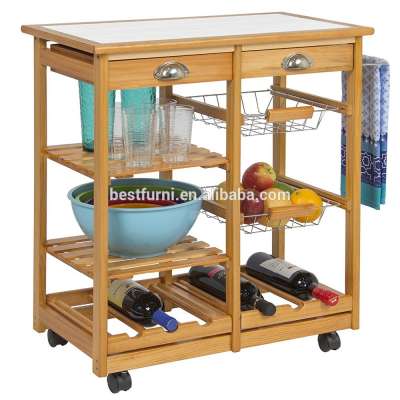 Wood Kitchen Storage Cart Dining Trolley Stand CounterTop Table