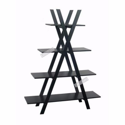 BLACK 4 Tier Ladder X style Bookshelf Freestanding Storage Shelving Stand Unit