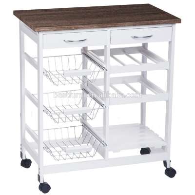 Rolling Wooden Kitchen Trolley Cart