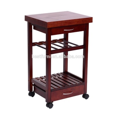 Top Sale 4 Wheel 3 Layers Restaurant Kitchen Cart Wooden