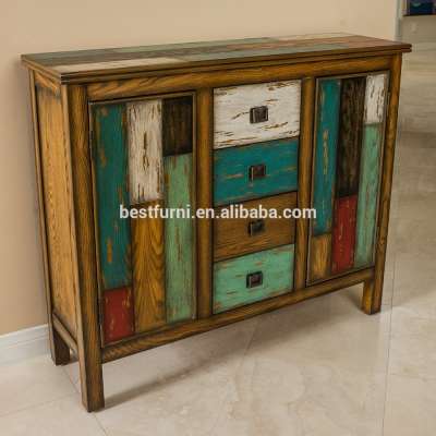 Delaney Antique Multicolor Distressed Wood Storage Cabinet