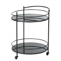 Rolling Utility Black Lockable Casters Elegant Mirrored Shelves Metal Bar Cart/Serving Trolley